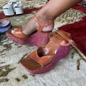 SONAX leather upper, cork heel platforms